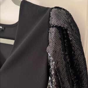 NWOT Express Black V-Neck Bodysuit with Sequin Sleeves